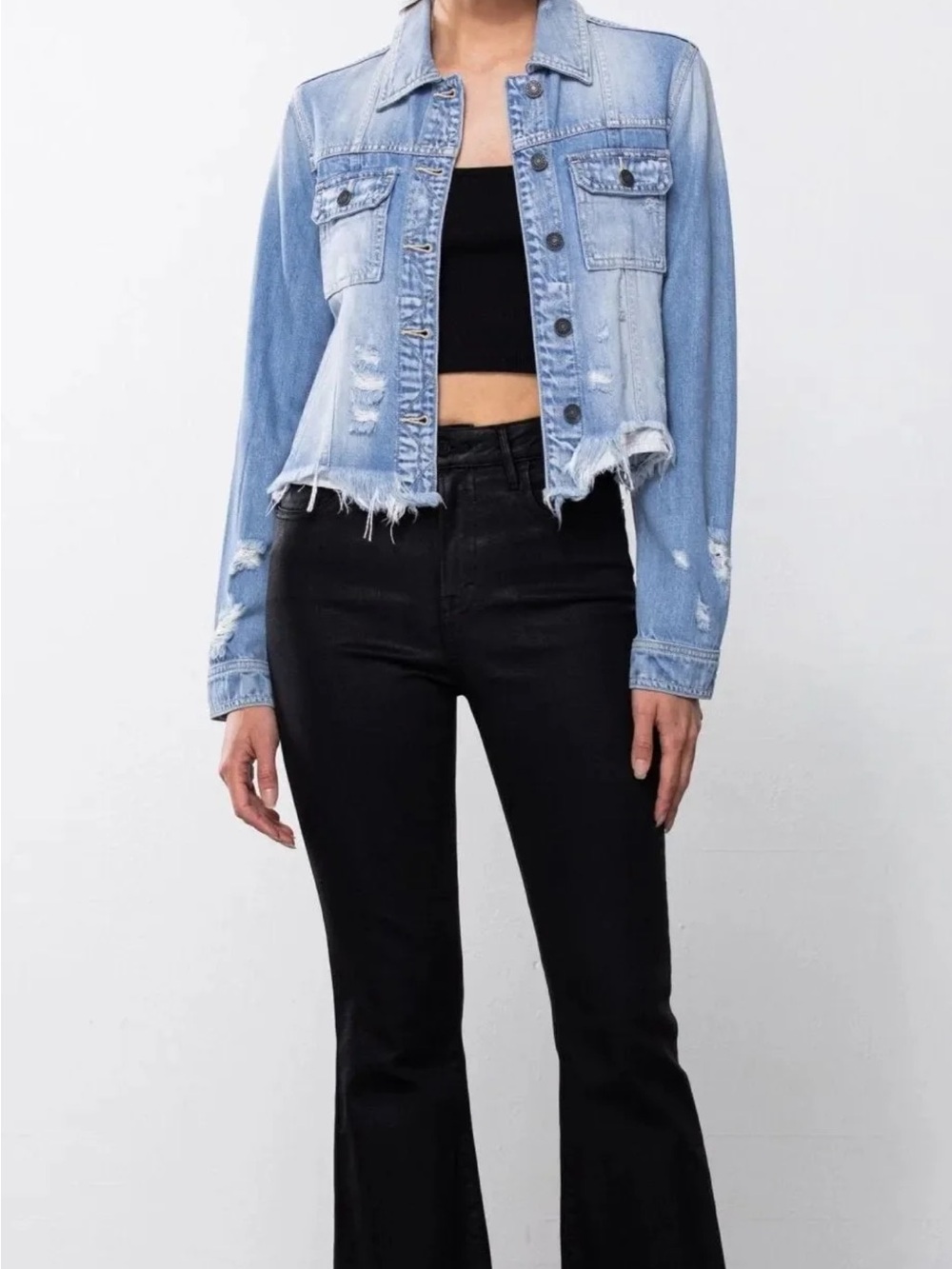 HIDDEN Fitted Light Wash Fringed Jean Jacket by HIDDEN JEANS